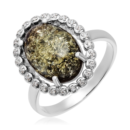 Серебряное кольцо с янтарём 9001006  Волгоград