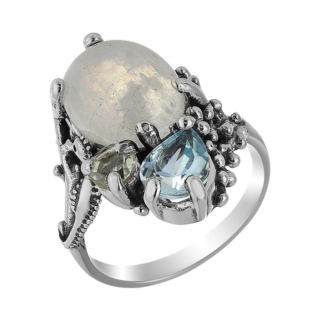 Серебряное православное кольцо 3 в 1 с топазом London