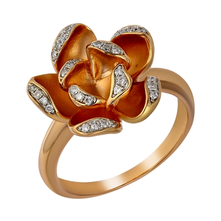 Золотое кольцо с кварцем волосатиком и бриллиантами
