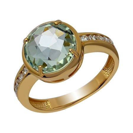 Золотое кольцо с зеленым кварцем  Коломна